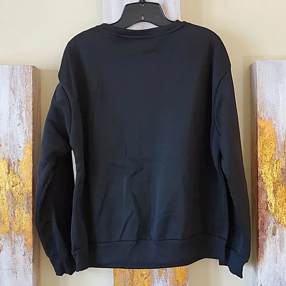 Shein Black Slayr Cross Print Drop Sleeve Casual Sweatshirt SZ M - Picture 5 of 8